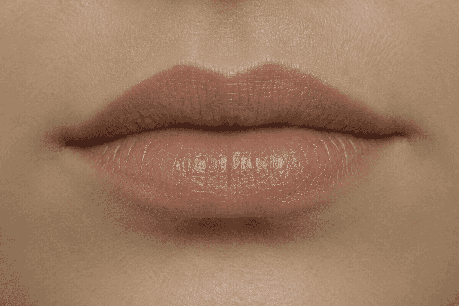 An extreme close-up of a mouth, showing the natural proportion of the upper and lower lip.