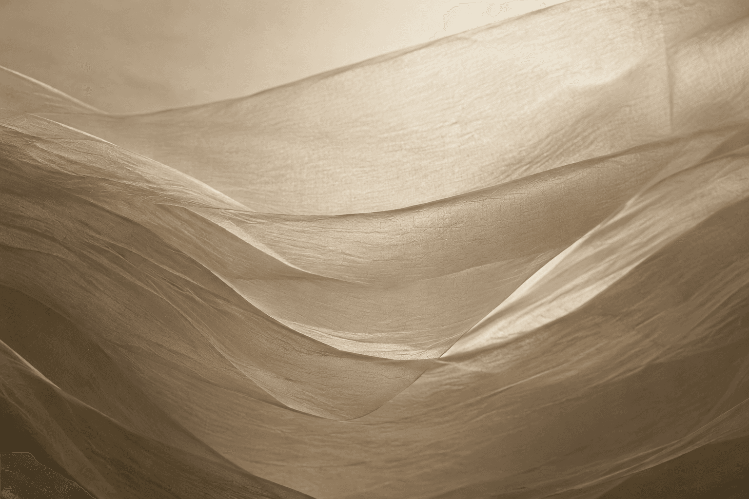 A close, textural view of pale fabric folding into soft parallel waves.